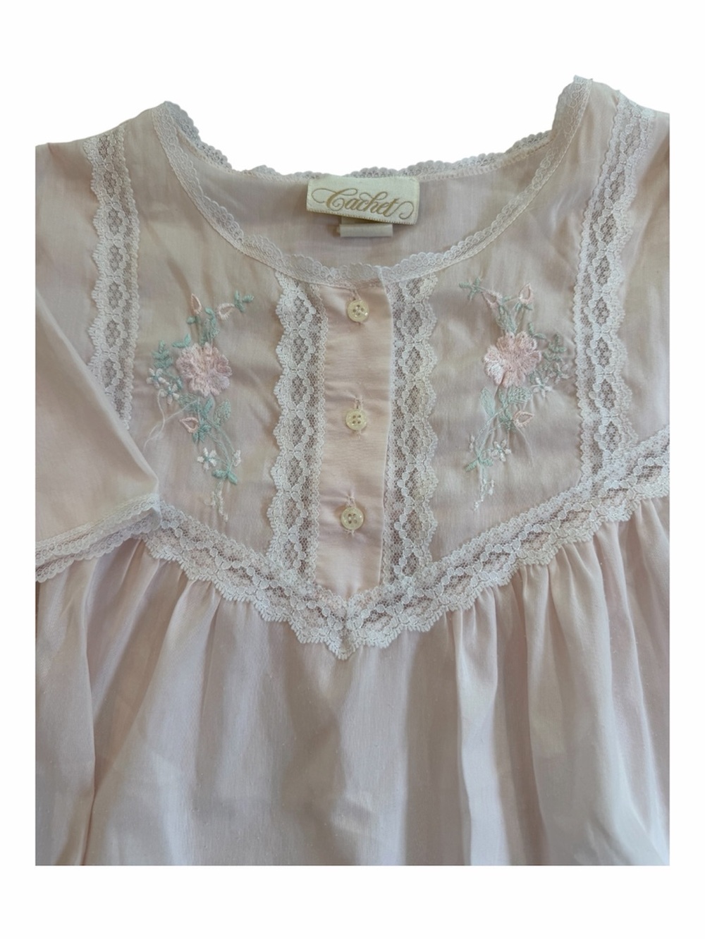 Vintage Cachet Pastel Pink Cottagecore Lace Embroidered Nightgown Dress Size M